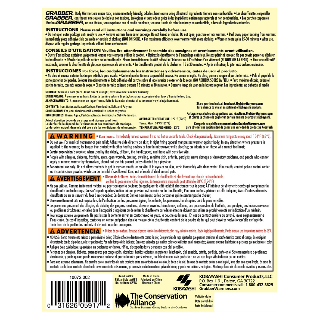 Grabber® Adhesive Body Warmers | 40 Pairs