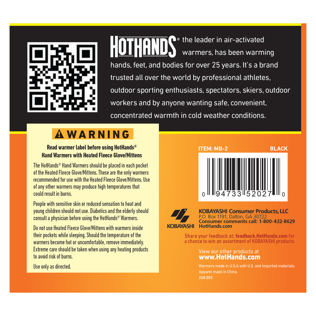 HotHands Fleece Black M/L Glomitts